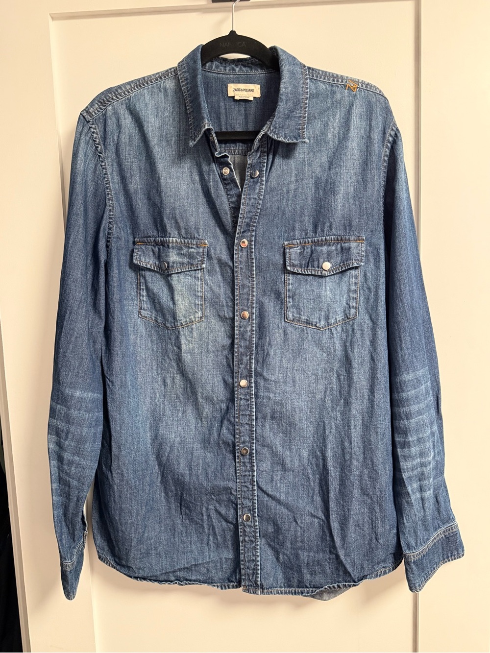 Zadig & Voltaire Washed Blue Denim Button-Down Shirt